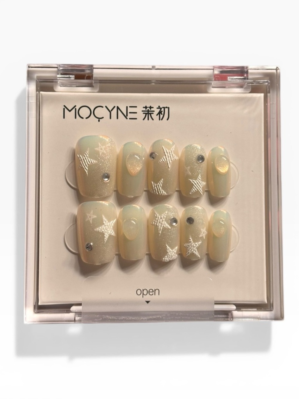 Iridescent Star and Rhinestone Press-On Nail Set - Creamy Ivory
